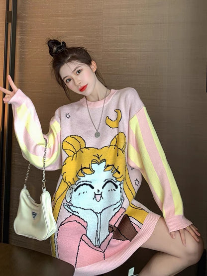 Sailor Moon sweet sweater female cartoon simple fairy tale wind forest thickened outer wear autumn and winter Hong Kong style sweater