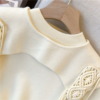 2022 autumn and winter new design pullover two-piece round neck knitted sweater women's waistcoat tassel chic top