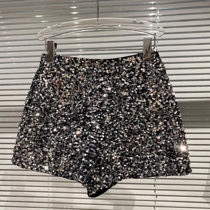 Net red with the same paragraph 2022 autumn new full sequins shiny heavy industry zipper nightclub celebrity three-point shorts hot pants women