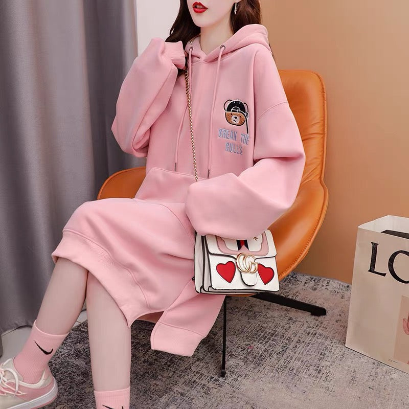 Fleece and thickened hooded sweater women's mid-length 2022 new autumn and winter hot style foreign style loose design coat