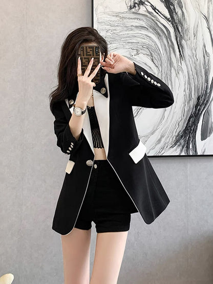 2022 spring new Korean version temperament slim fit and thin high-end design sense small hit color short suit jacket