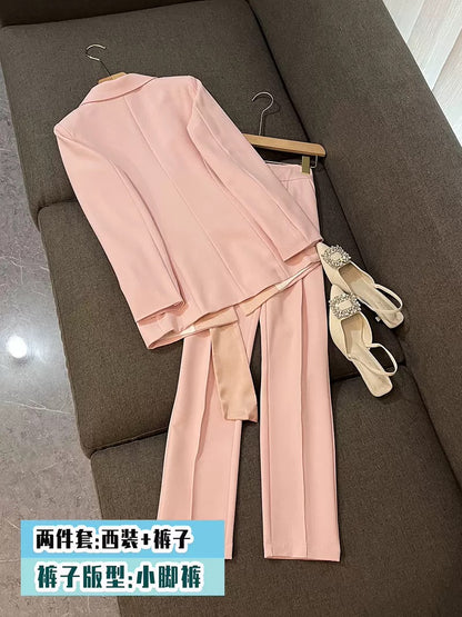 New European goods high-definition pink suit sweet and cool suit suit two-piece design niche high-end female 6475