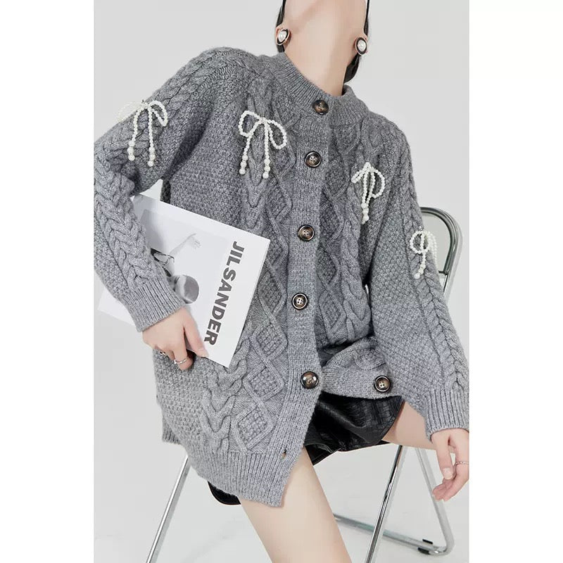 LLL LAB/Gray Sweater Women's Design Sense Retro Twist Korean Gentle Sweater Lazy High Sense Coat 1649