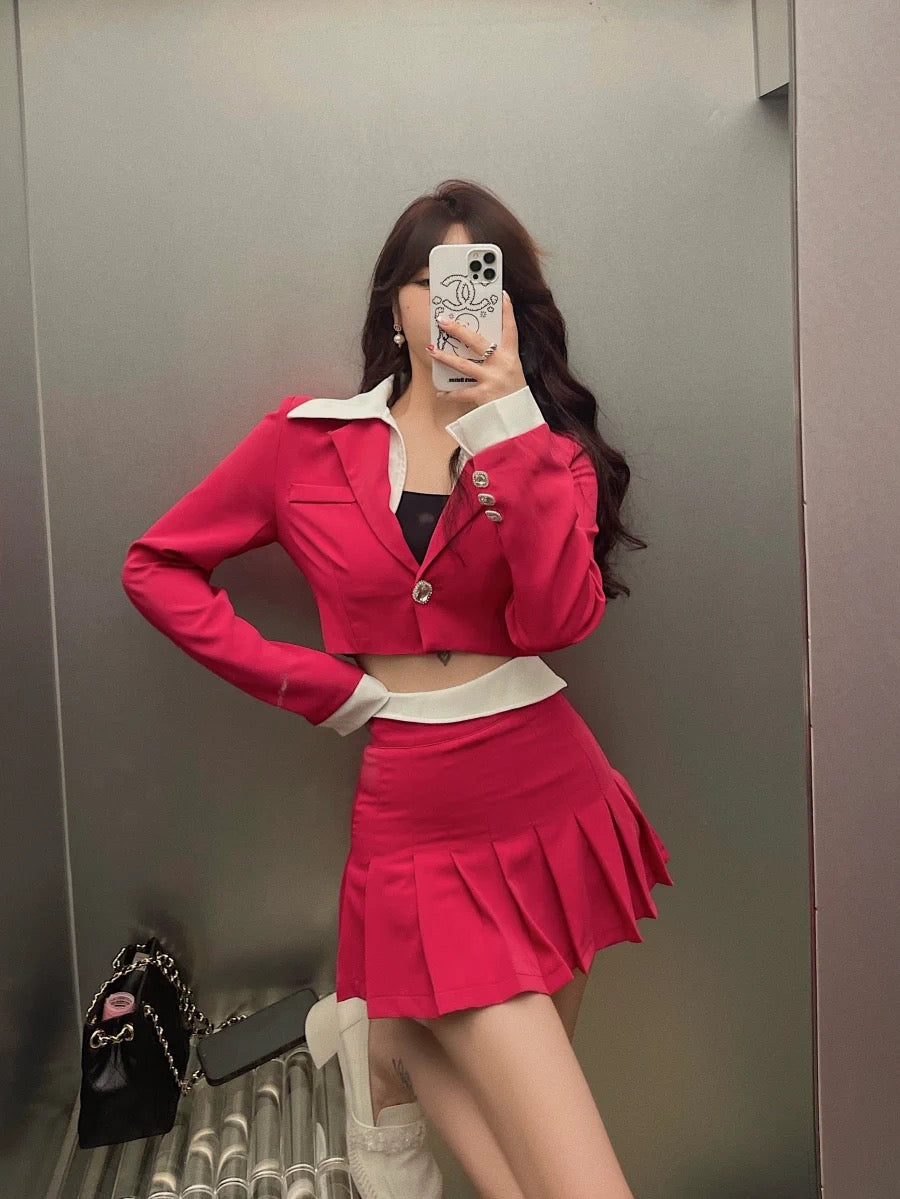 Fashion Womens 2022 New Suits Contrast Color Splicing Hot Girl Short Suit Jacket High Waist 5898