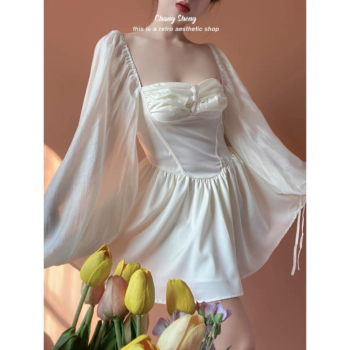 (Pre-Order) 4/29 20:00 Princess Belle white puff sleeve dress spring and summer niche design pure desire princess dress