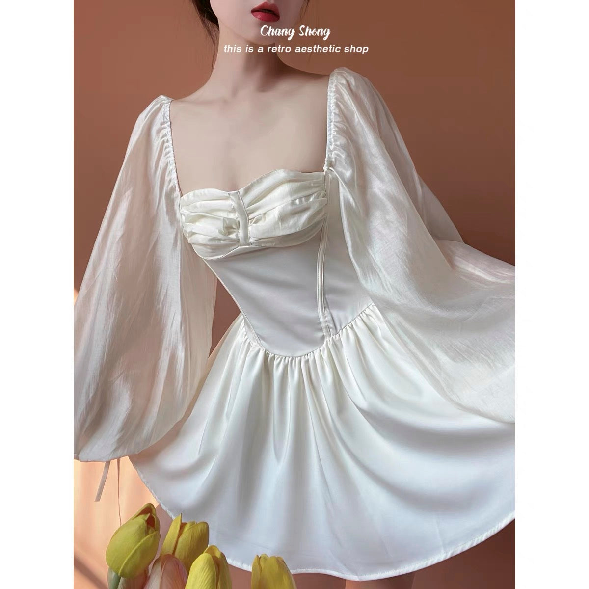 (Pre-Order) 4/29 20:00 Princess Belle white puff sleeve dress spring and summer niche design pure desire princess dress