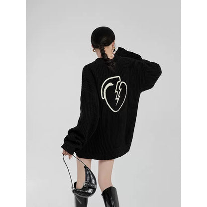 LLL LAB / high-end super good-looking sweater loose and lazy style letter hollowed out early autumn design sweater black 1646