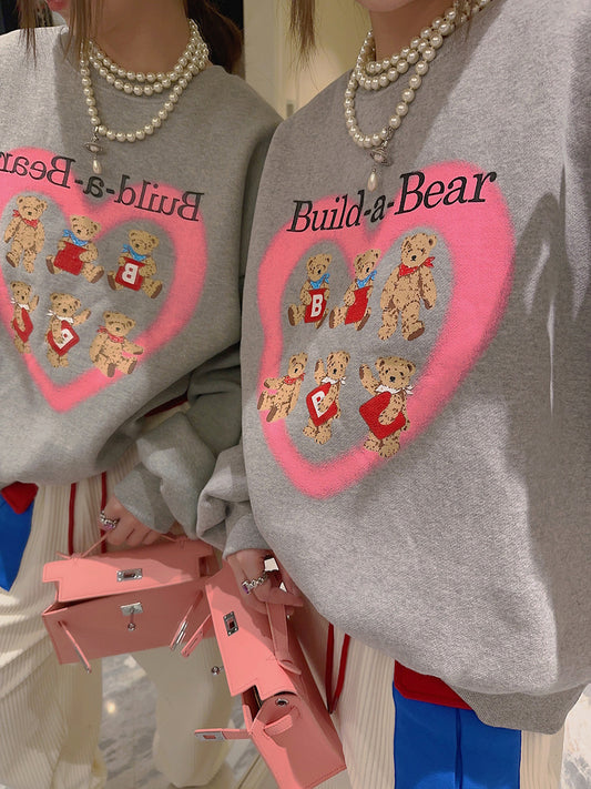 Thebestxue gray spray-painted love plus velvet thickened bear sweater women's autumn and winter 2022 new hot style tops