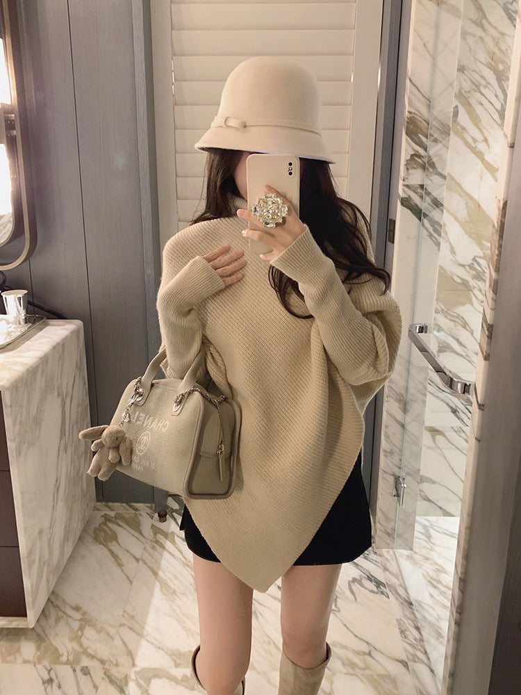 famouswang2022 winter new design sense small crowd knitted sweater cloak top female small