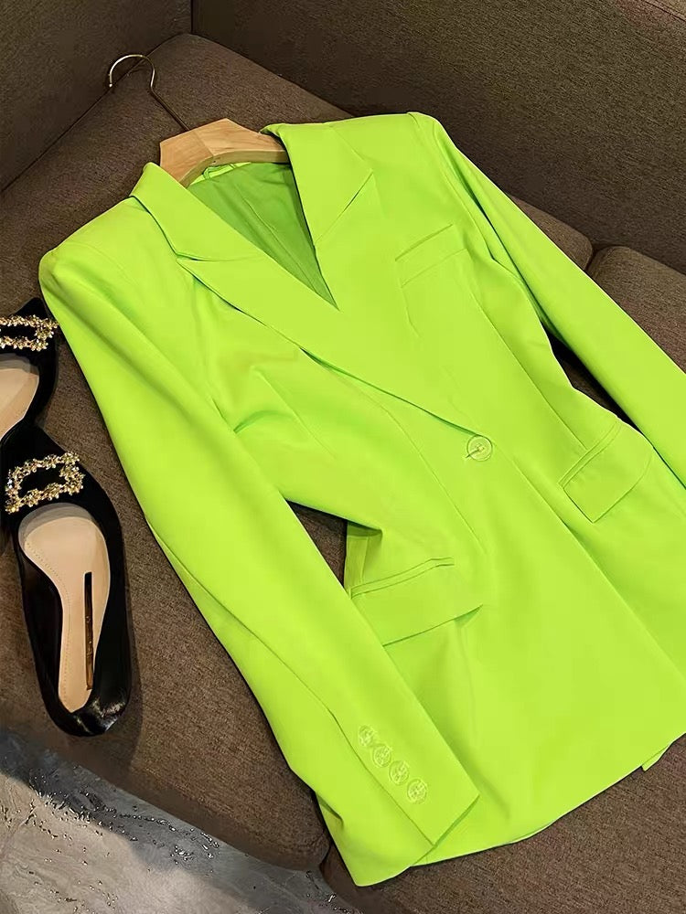 High-quality British retro green blouse short jacket suit small loose silhouette suit 6577
