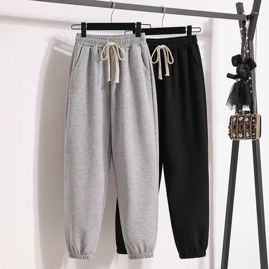 Grey sports pants women's loose bundle feet autumn and winter 2022 new straight wide legs are thin all-match casual pants