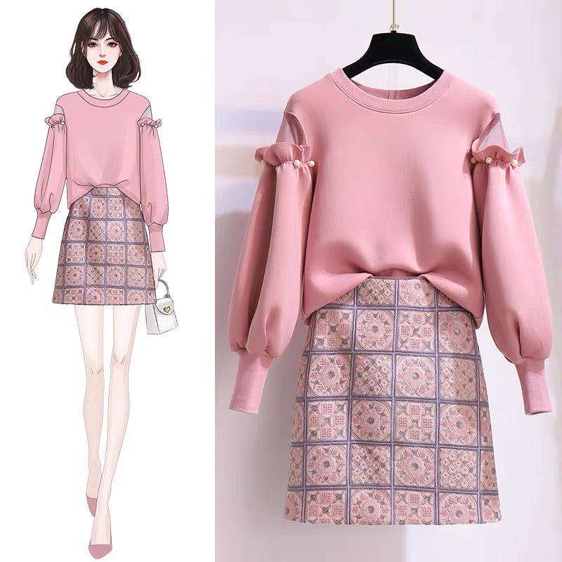 Sweater suit skirt women's 2022 autumn and winter new women's clothing small fashion western style fashionable skirt two-piece set