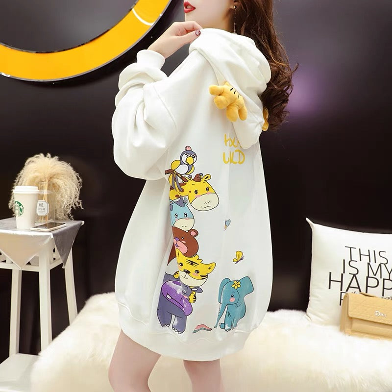 Plush thickened hooded sweater women's mid-length 2022 autumn and winter new loose design oversize coat