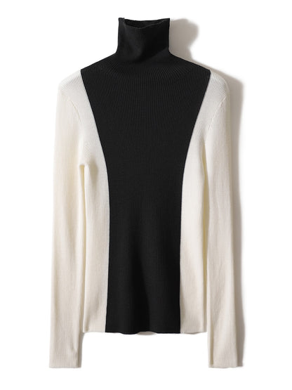 の[ZYB560152VG] Xiaohan Pavilion re-launch 48/2 Yangzi niche color matching turtleneck wool sweater