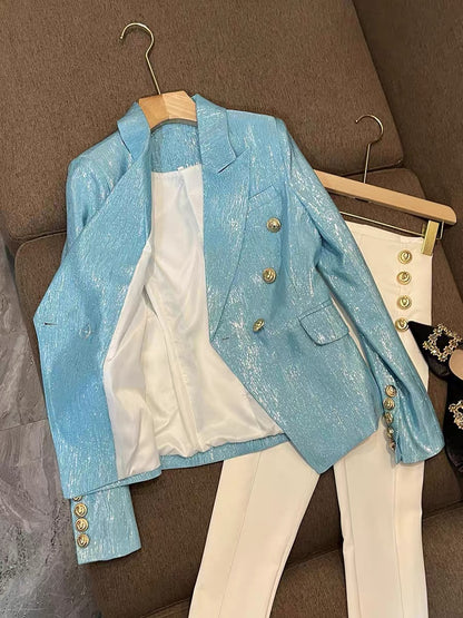 Shenzhen Nanyou high-end European goods Korean Italian-style Neapolitan suit top blue suit jacket female 6857