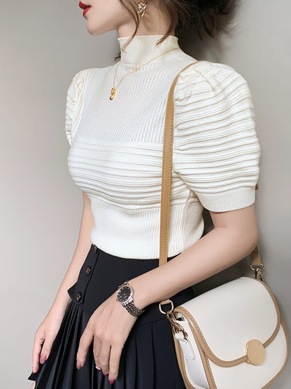 Short-sleeved knitted sweater T-shirt women's 2022 autumn and winter new bottoming shirt loose pullover with three-dimensional striped top