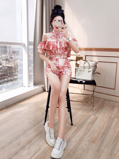 Shorts suit women's fashion Western style fashionable 2022 new women's summer clothes small top pants women's two-piece set