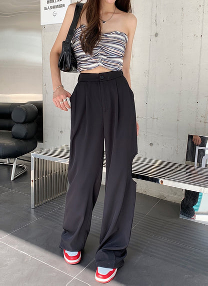 Hole design sense suit pants female summer Korean version 2023 new high waist slim wide leg casual trousers mopping pants