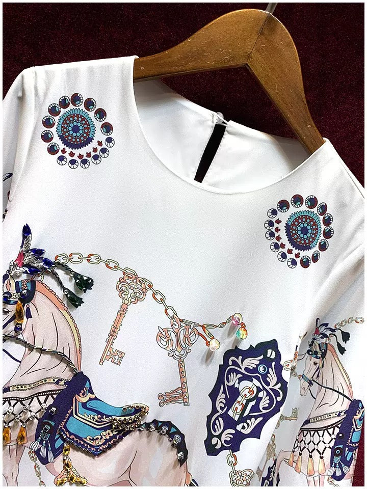 French retro printed beaded light luxury goddess Fan fried street high fashion suit female 2022 summer new