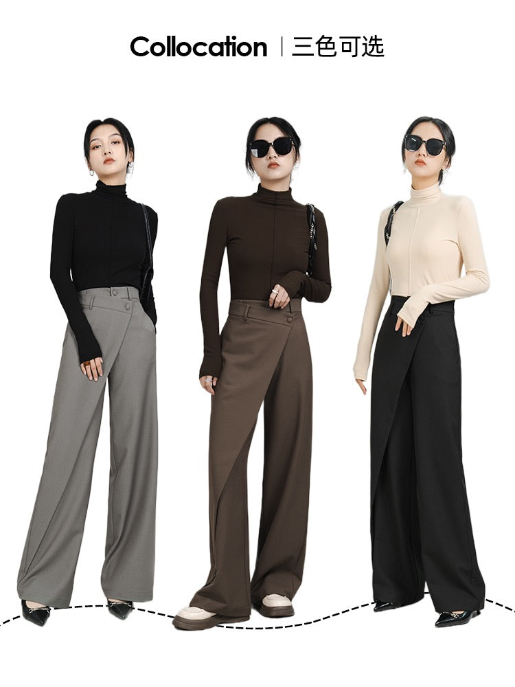 Wide-leg pants women's high-waist drape 2023 spring new irregular niche design sense straight slim suit trousers