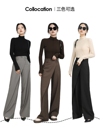 Wide-leg pants women's high-waist drape 2023 spring new irregular niche design sense straight slim suit trousers