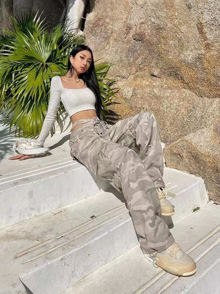  Women's Camo Cargo Pants High Waist Slim Fit