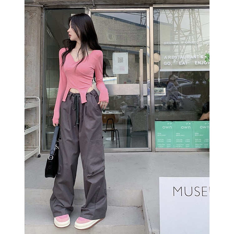 Cool hot girl overalls autumn 2023 new high waist slimming fashion wide-leg pants ins casual pants women's trousers