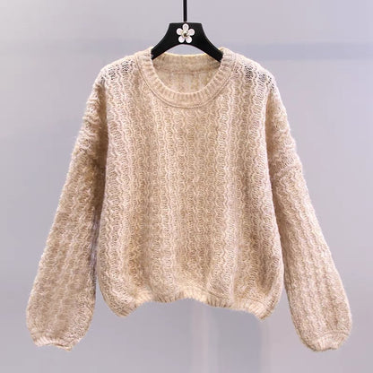 Small fresh thin hollow sweater women's 2022 early autumn new Japanese loose high-end foreign style knitted sweater top