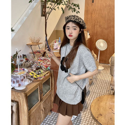 High-end loose flower sweater summer lazy style design sweater ins niche short-sleeved top women's fashion