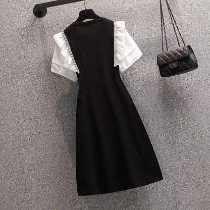 Large size women's clothing 2022 summer new slightly fat sister fried street to reduce age and slim waist French a-line chiffon dress