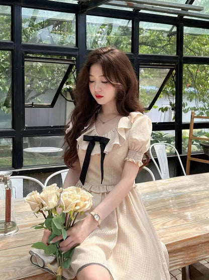 Q girl's summer fragrance girl/exquisite stitching small fragrance dress summer small light luxury 2022 short sleeves