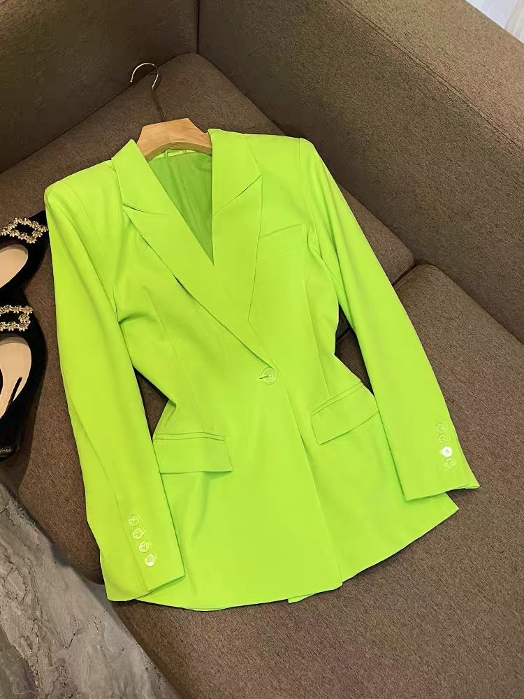 High-quality British retro green blouse short jacket suit small loose silhouette suit 6577