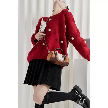 LLL LAB/Red Sweater New Year's Shirt High-quality Niche Chic Atmosphere Lazy Japanese Knit Women's 1639