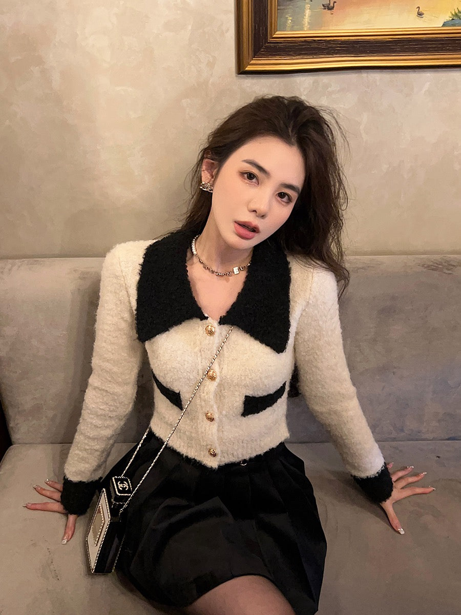 Qiu Rouyao winter new color-block sweater long-sleeved pullover short section slim slim thick knitted cardigan women