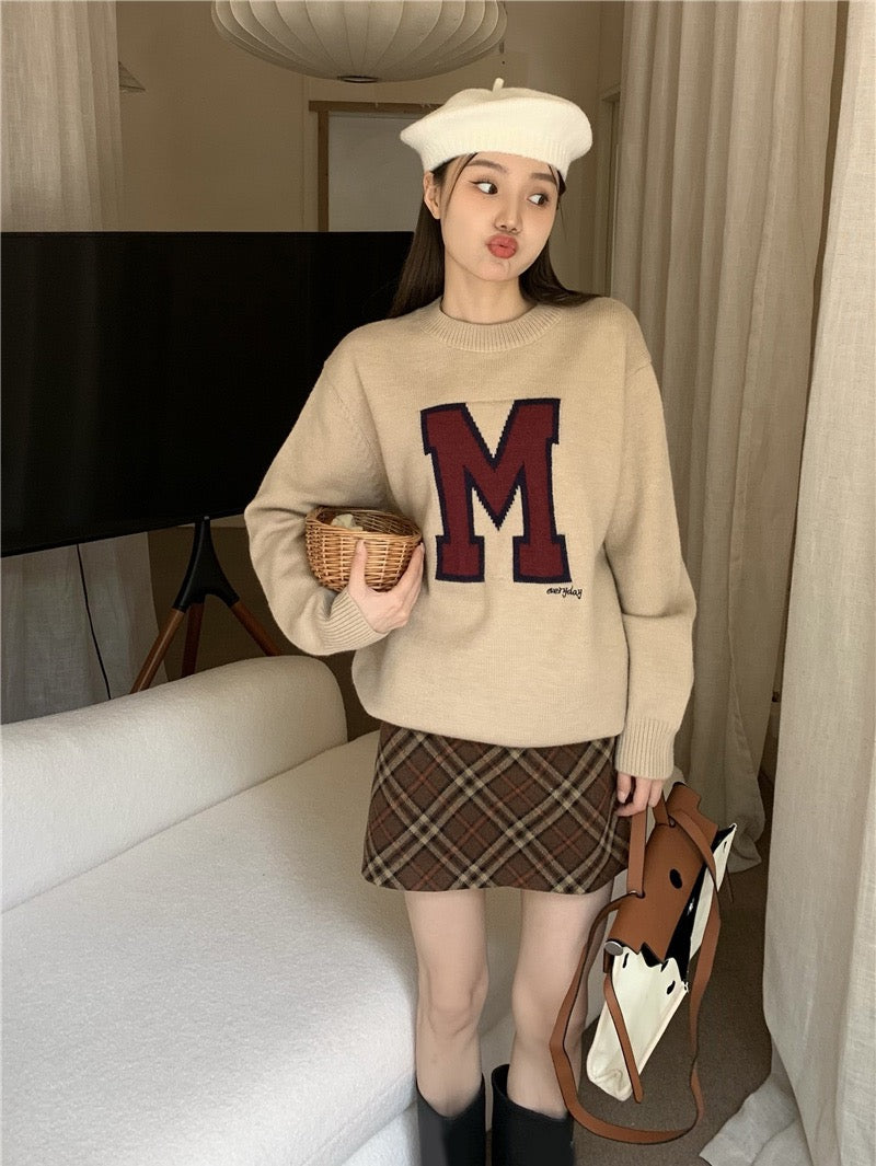 Hong Kong-style retro round neck pullover sweater women's autumn and winter 2022 new loose and lazy style soft waxy long-sleeved knitted top