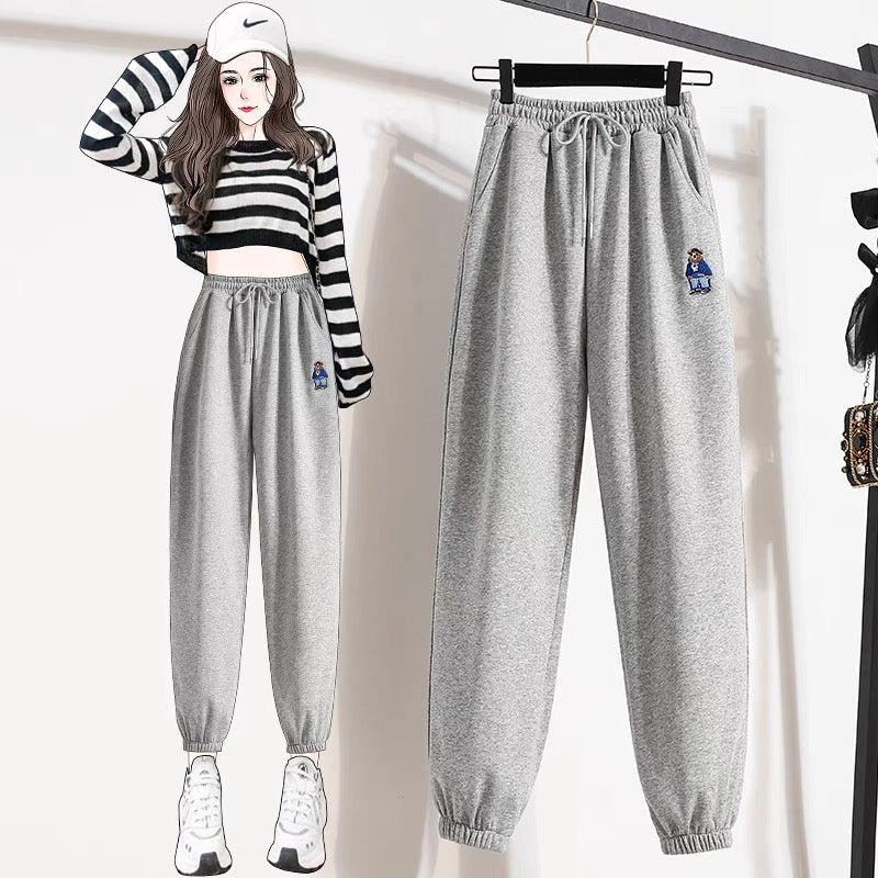 Gray sports pants women's autumn and winter 2022 new loose bundle feet plus velvet thick outer wear thin harem casual sweatpants