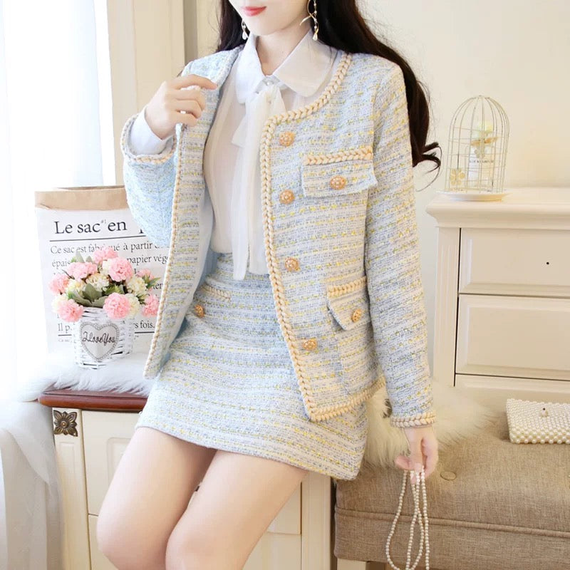 Xiaoxiangfeng suit female 2022 autumn new fashion ladies tweed coat short skirt shirt Western style three-piece suit