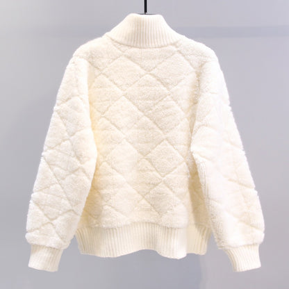 Small fragrant style diamond-shaped zipper sweater coat women 2023 new loose lazy style high-quality knitted cardigan