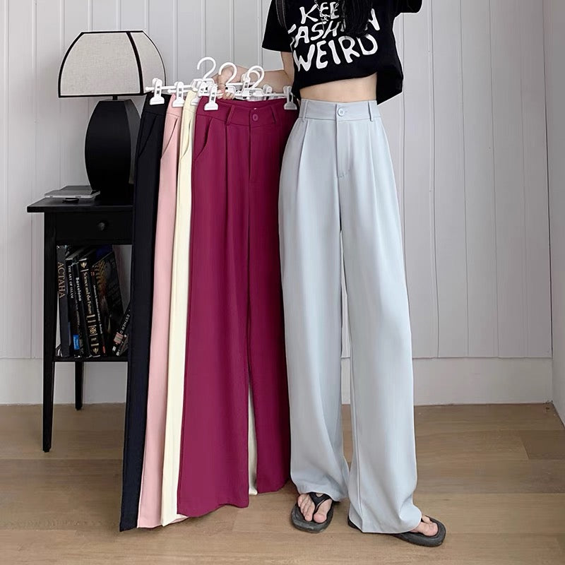 Mopping suit pants women's summer thin section 2022 new small high waist casual pants high-end drape wide-leg pants