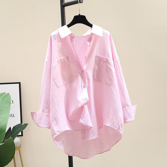 Light pink shirt women's 2023 spring new Korean version loose design sense niche temperament long-sleeved casual shirt trend