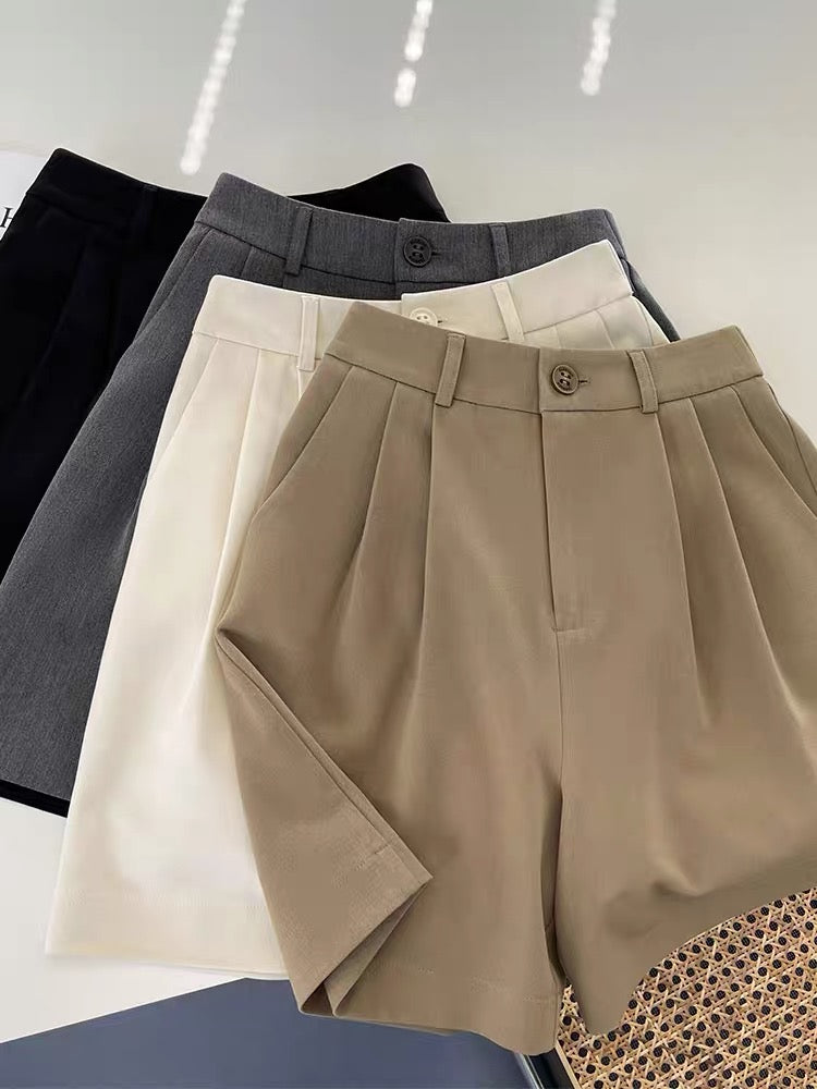 Suit shorts women's summer thin section high-waisted loose A-word casual workwear pants straight-tube Hong Kong-flavored wide-leg 5 five-point pants