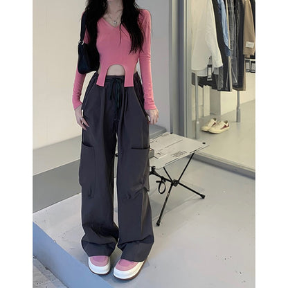 Cool hot girl overalls autumn 2023 new high waist slimming fashion wide-leg pants ins casual pants women's trousers