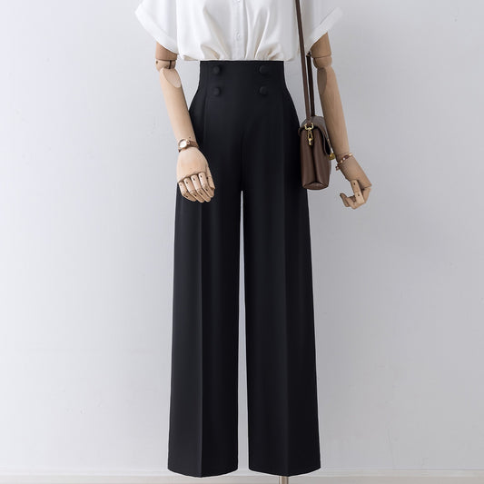 Wide-leg pants women's summer thin section 2022 new high-waisted casual suit pants small people look thin and all-match high-end