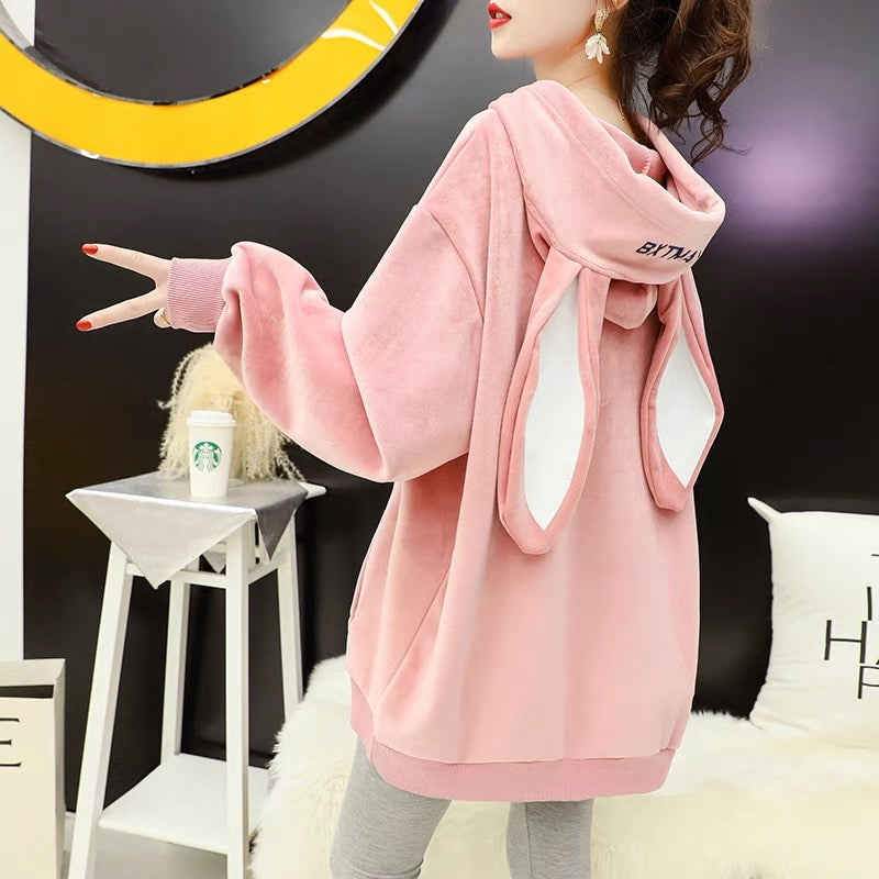 Plush thickened hooded sweater women's mid-length autumn and winter 2022 new Korean version loose all-match sweet and cute coat