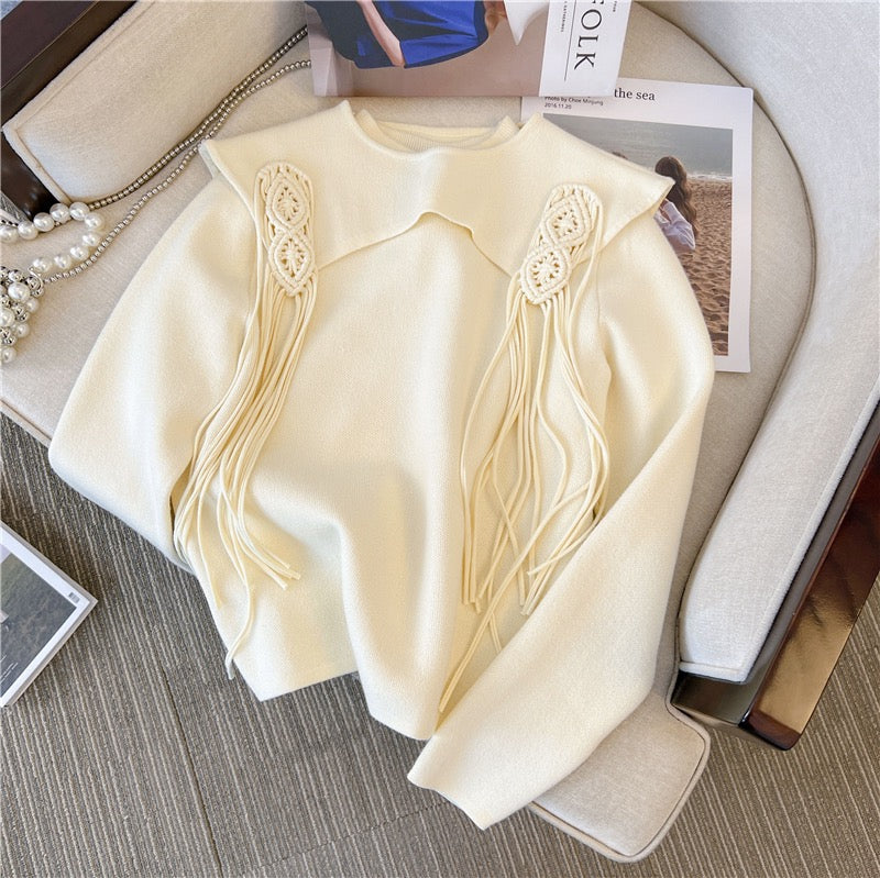 2022 autumn and winter new design pullover two-piece round neck knitted sweater women's waistcoat tassel chic top