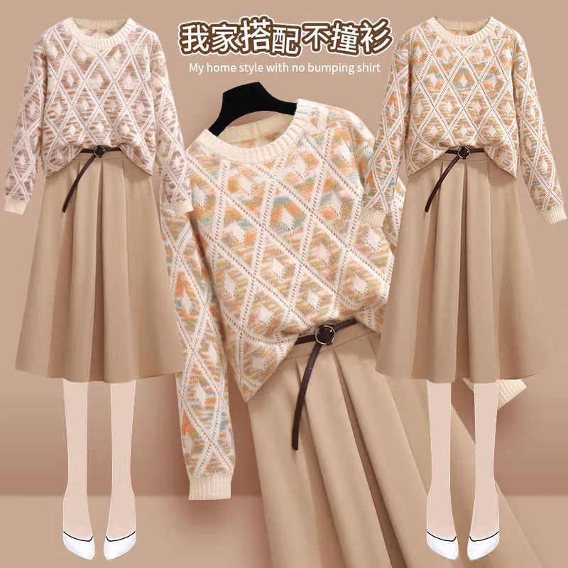 Small fragrance suit women's autumn 2022 new autumn and winter small temperament sweater with skirt two-piece set