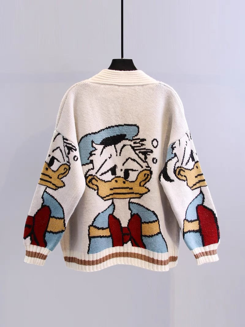 Japanese cartoon sweater jacket women's autumn and winter 2022 new style lazy wind loose outer wear all-match thickened knitted cardigan