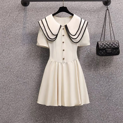 1202 plus size women's fat mm summer dress doll collar small fragrance dress fat sister waist slim A-line skirt