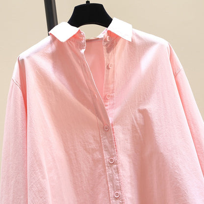 Shirt women's long-sleeved 2023 spring new Korean version loose design sense niche layered mid-length pink shirt trendy