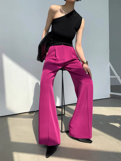 WANGXO vertical vertical tube design sense white casual wide-leg pants summer high waist mopping high-end suit trousers